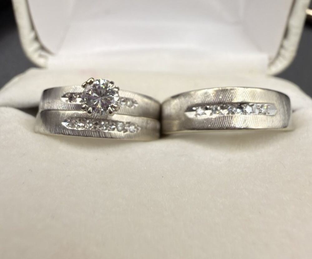 VTG Frederick Goldman 14K White Gold Wedding Set 9.17g Natural Diamond